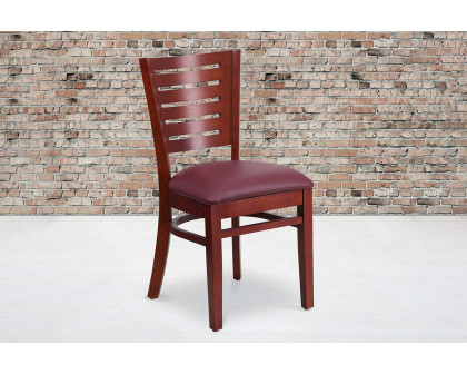 BLNK Darby Series Mahogany Wood Slat Back Restaurant Chair with Vinyl Seat