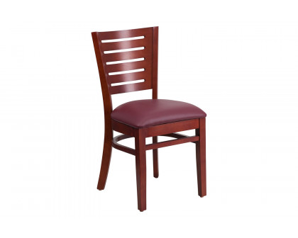 BLNK Darby Series Mahogany Wood Slat Back Restaurant Chair with Vinyl Seat - Burgundy