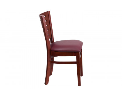 BLNK Darby Series Mahogany Wood Slat Back Restaurant Chair with Vinyl Seat - Burgundy