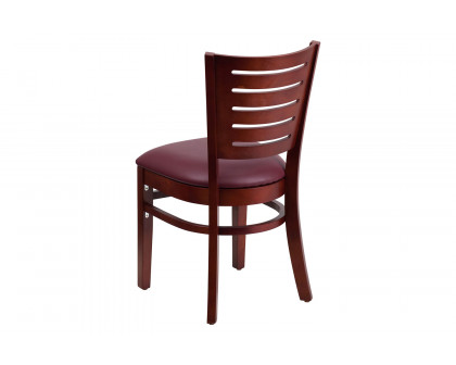 BLNK Darby Series Mahogany Wood Slat Back Restaurant Chair with Vinyl Seat - Burgundy