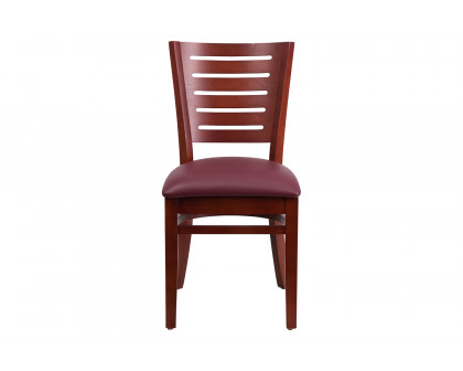 BLNK Darby Series Mahogany Wood Slat Back Restaurant Chair with Vinyl Seat - Burgundy