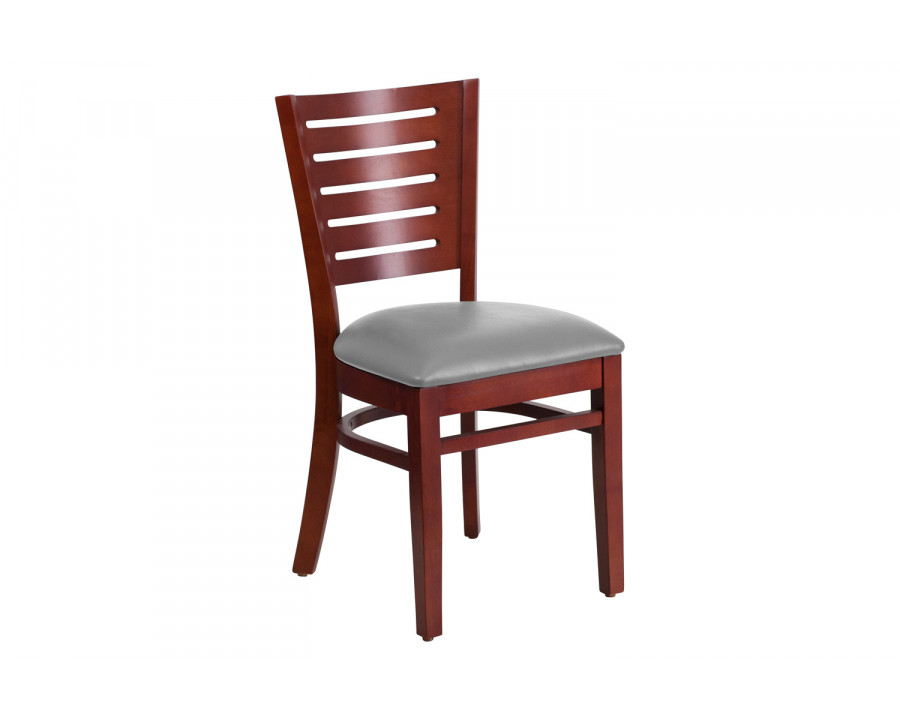 BLNK Darby Series Wood Slat Back Restaurant Chair with Custom Upholstered Seat