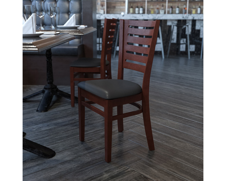 BLNK Darby Series Walnut Wood Slat Back Restaurant Chair with Vinyl Seat