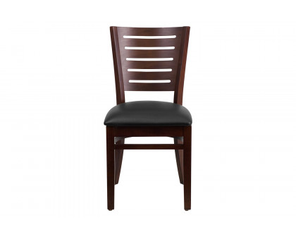 BLNK Darby Series Walnut Wood Slat Back Restaurant Chair with Vinyl Seat - Black