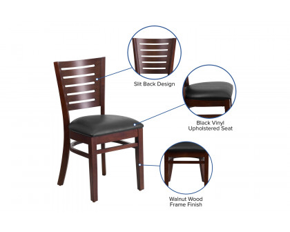 BLNK Darby Series Walnut Wood Slat Back Restaurant Chair with Vinyl Seat - Black