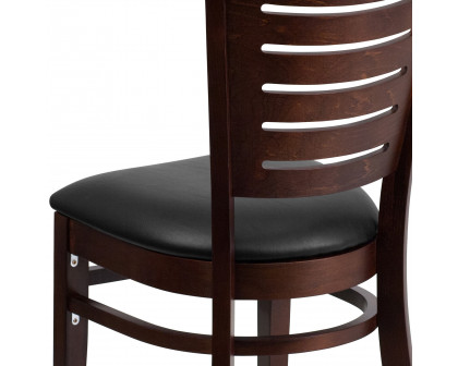 BLNK Darby Series Walnut Wood Slat Back Restaurant Chair with Vinyl Seat - Black