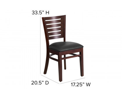 BLNK Darby Series Walnut Wood Slat Back Restaurant Chair with Vinyl Seat - Black