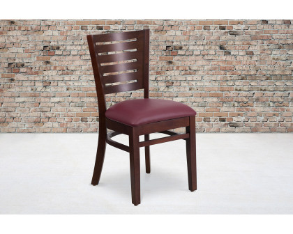 BLNK Darby Series Walnut Wood Slat Back Restaurant Chair with Vinyl Seat