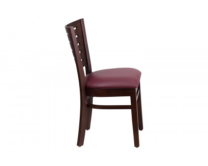 BLNK Darby Series Walnut Wood Slat Back Restaurant Chair with Vinyl Seat - Burgundy