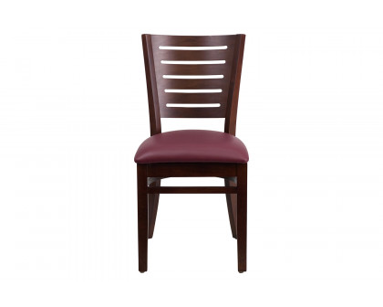 BLNK Darby Series Walnut Wood Slat Back Restaurant Chair with Vinyl Seat - Burgundy