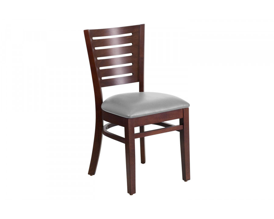 BLNK Darby Series Wood Slat Back Restaurant Chair with Custom Upholstered Seat - Walnut