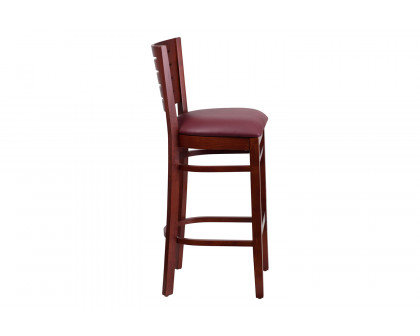 BLNK Darby Series Vinyl Slat Back Mahogany Wood Restaurant Bar Stool