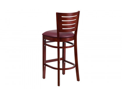 BLNK Darby Series Vinyl Slat Back Mahogany Wood Restaurant Bar Stool - Burgundy