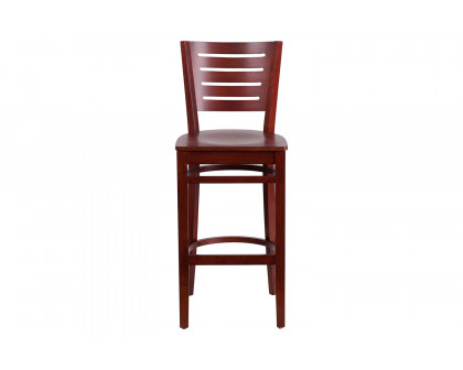 BLNK Darby Series Slat Back Mahogany Wood Restaurant Bar Stool