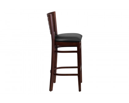 BLNK Darby Series Vinyl Slat Back Walnut Wood Restaurant Bar Stool