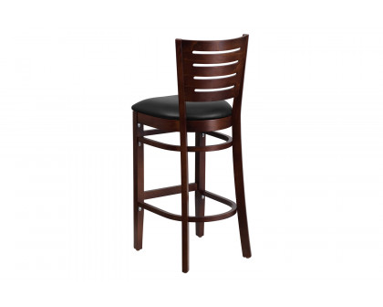 BLNK Darby Series Vinyl Slat Back Walnut Wood Restaurant Bar Stool - Black