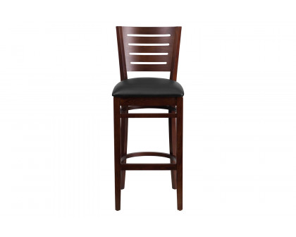 BLNK Darby Series Vinyl Slat Back Walnut Wood Restaurant Bar Stool - Black