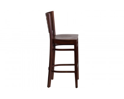 BLNK Darby Series Slat Back Walnut Wood Restaurant Bar Stool