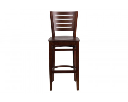 BLNK Darby Series Slat Back Walnut Wood Restaurant Bar Stool