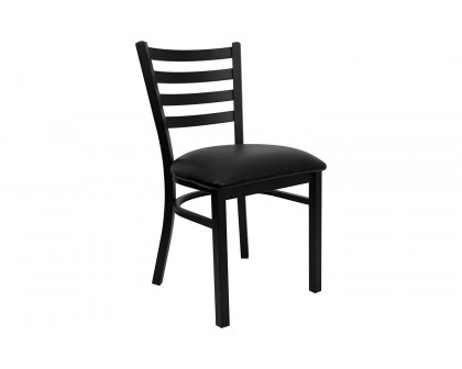 BLNK HERCULES Series Black Metal Ladder Back Restaurant Chair with Vinyl Seat - Black