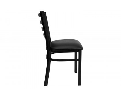 BLNK HERCULES Series Black Metal Ladder Back Restaurant Chair with Vinyl Seat - Black