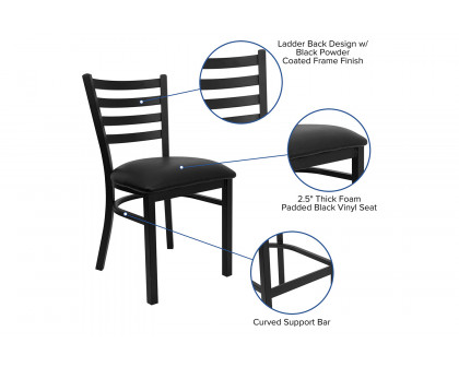 BLNK HERCULES Series Black Metal Ladder Back Restaurant Chair with Vinyl Seat - Black