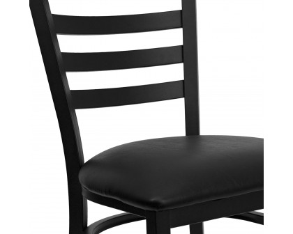 BLNK HERCULES Series Black Metal Ladder Back Restaurant Chair with Vinyl Seat - Black