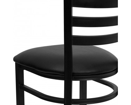 BLNK HERCULES Series Black Metal Ladder Back Restaurant Chair with Vinyl Seat - Black