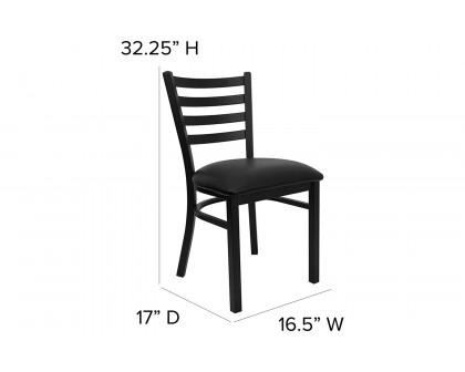 BLNK HERCULES Series Black Metal Ladder Back Restaurant Chair with Vinyl Seat - Black