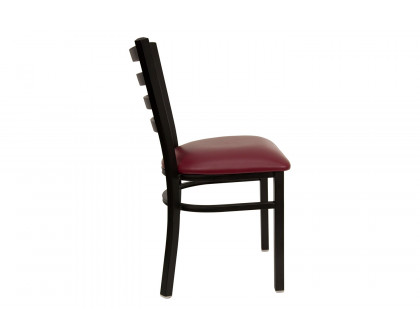 BLNK HERCULES Series Black Metal Ladder Back Restaurant Chair with Vinyl Seat - Burgundy