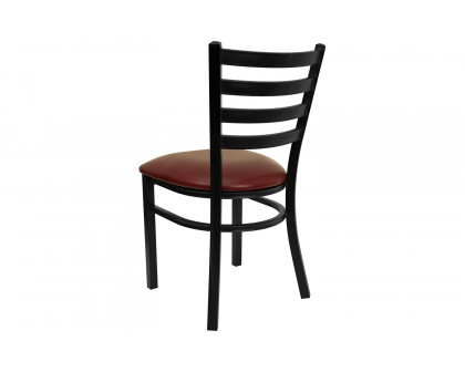 BLNK HERCULES Series Black Metal Ladder Back Restaurant Chair with Vinyl Seat - Burgundy