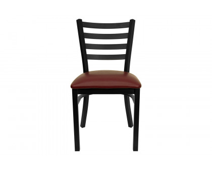 BLNK HERCULES Series Black Metal Ladder Back Restaurant Chair with Vinyl Seat - Burgundy