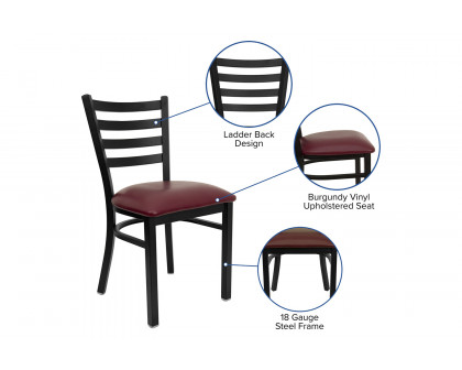 BLNK HERCULES Series Black Metal Ladder Back Restaurant Chair with Vinyl Seat - Burgundy