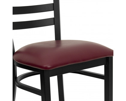 BLNK HERCULES Series Black Metal Ladder Back Restaurant Chair with Vinyl Seat - Burgundy