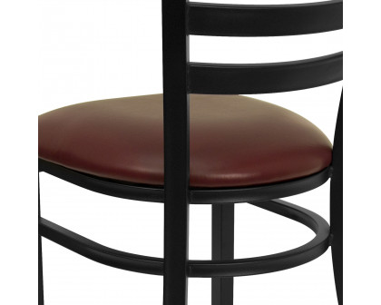 BLNK HERCULES Series Black Metal Ladder Back Restaurant Chair with Vinyl Seat - Burgundy