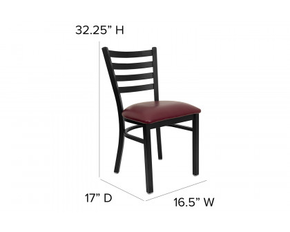 BLNK HERCULES Series Black Metal Ladder Back Restaurant Chair with Vinyl Seat - Burgundy