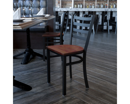 BLNK HERCULES Series Black Metal Ladder Back Restaurant Chair with Wood Seat