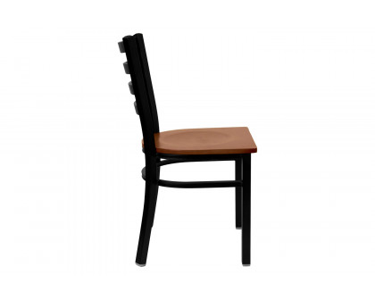 BLNK HERCULES Series Black Metal Ladder Back Restaurant Chair with Wood Seat - Cherry