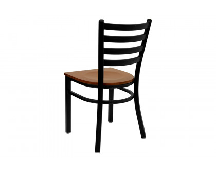 BLNK HERCULES Series Black Metal Ladder Back Restaurant Chair with Wood Seat - Cherry