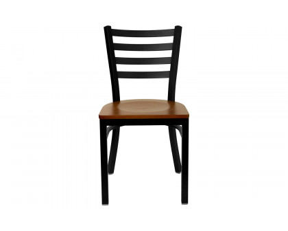 BLNK HERCULES Series Black Metal Ladder Back Restaurant Chair with Wood Seat - Cherry