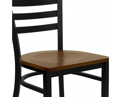 BLNK HERCULES Series Black Metal Ladder Back Restaurant Chair with Wood Seat - Cherry