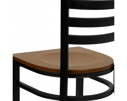 BLNK HERCULES Series Black Metal Ladder Back Restaurant Chair with Wood Seat - Cherry