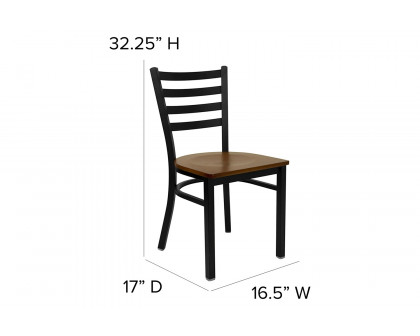 BLNK HERCULES Series Black Metal Ladder Back Restaurant Chair with Wood Seat - Cherry