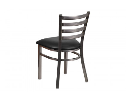 BLNK HERCULES Series Clear Coated Metal Ladder Back Restaurant Chair with Vinyl Seat - Black