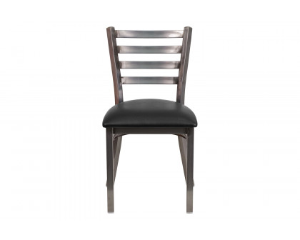 BLNK HERCULES Series Clear Coated Metal Ladder Back Restaurant Chair with Vinyl Seat - Black