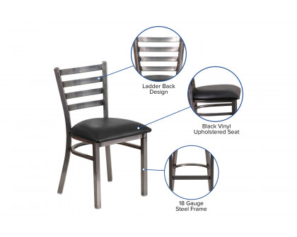 BLNK HERCULES Series Clear Coated Metal Ladder Back Restaurant Chair with Vinyl Seat - Black