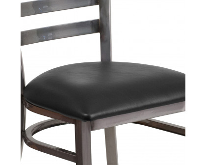 BLNK HERCULES Series Clear Coated Metal Ladder Back Restaurant Chair with Vinyl Seat - Black