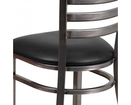 BLNK HERCULES Series Clear Coated Metal Ladder Back Restaurant Chair with Vinyl Seat - Black