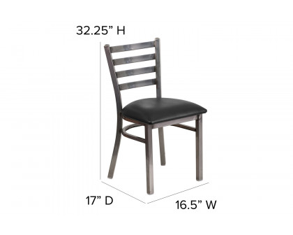 BLNK HERCULES Series Clear Coated Metal Ladder Back Restaurant Chair with Vinyl Seat - Black