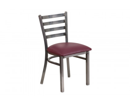 BLNK HERCULES Series Clear Coated Metal Ladder Back Restaurant Chair with Vinyl Seat - Burgundy